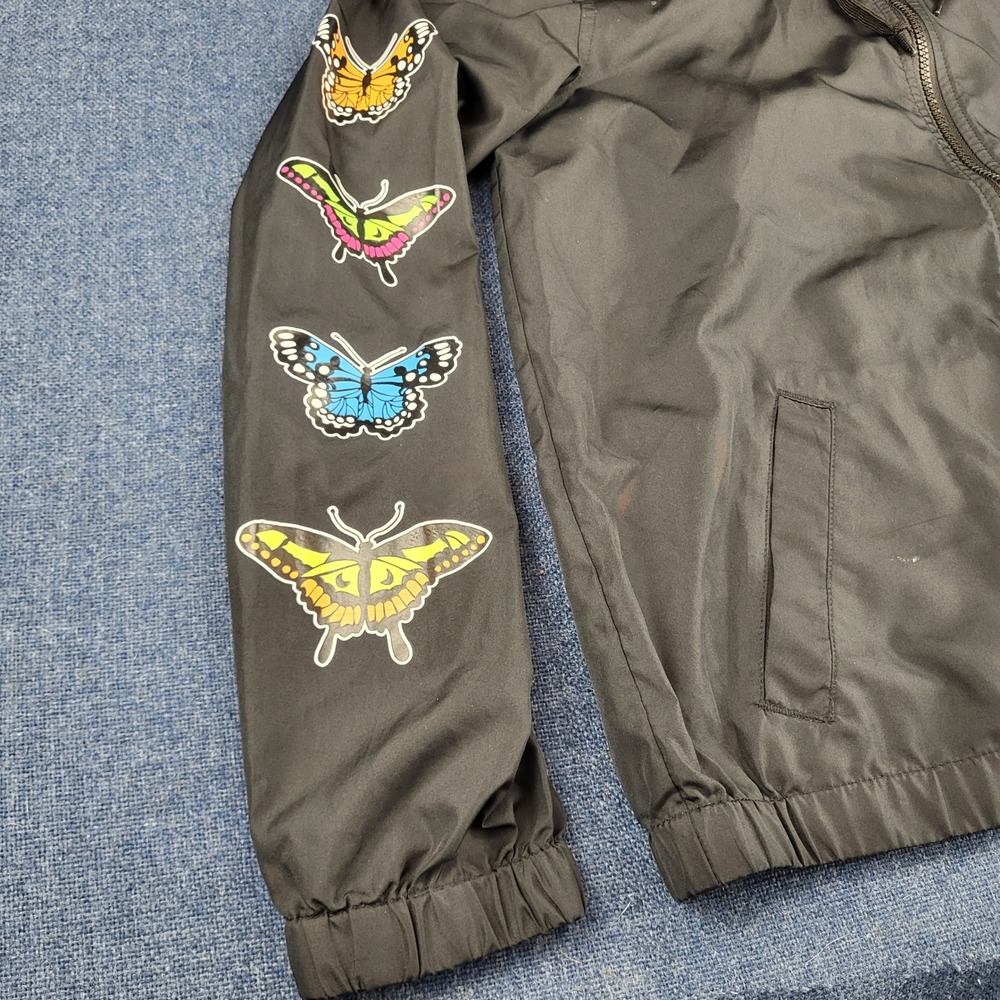 Empyre Mens Medium Black Butterfly Skeleton Hand Full Zip Hooded Windbreaker - Picture 4 of 12